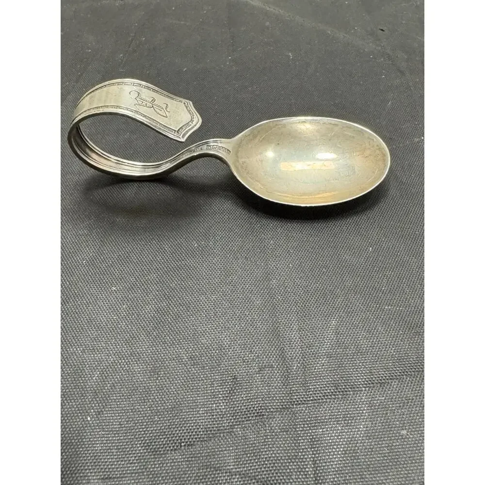 Vintage SSMC Sterling Silver Baby Spoon Bent Handle Monogram R Small 3.5